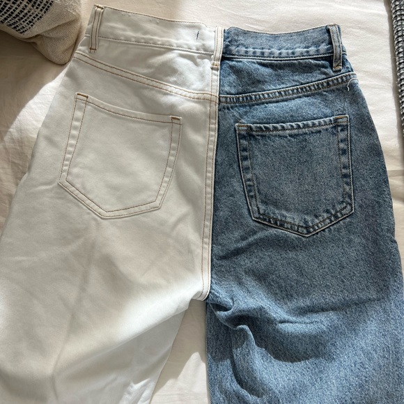PACSUN Eco White Two-Tone High Waisted Straight Leg Jeans - Picture 4 of 8